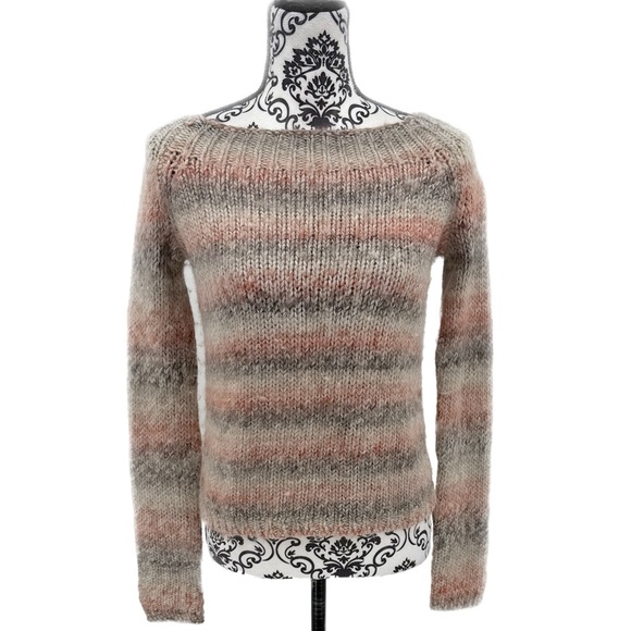 The Limited Striped Gray, Tan and Pink Fuzzy Sweater - Picture 1 of 8